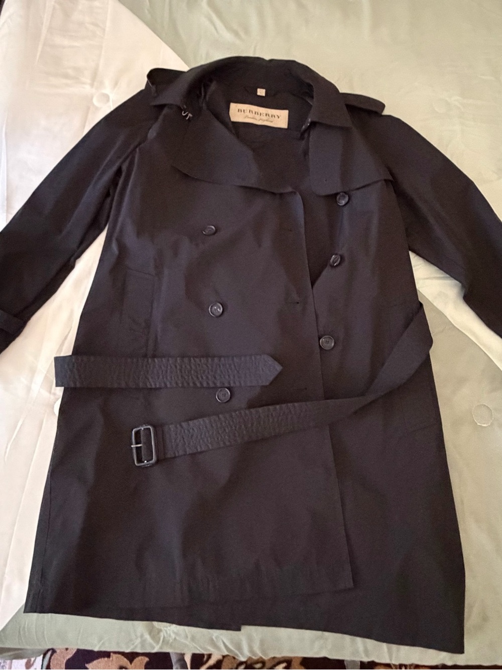 Burberry Black Double-Breasted Trench with Waist Belt